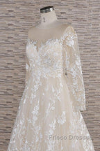 Long A-line Sweetheart Applqiues Tulle Wedding Dress with Sleeves