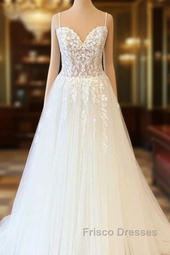 Long A-Line Sweetheart Tulle Appliques Lace Wedding Dress Main image