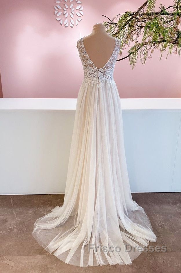 Long A-Line Sweetheart Tulle Backless Wedding Dress With Floral Lace Secondary image