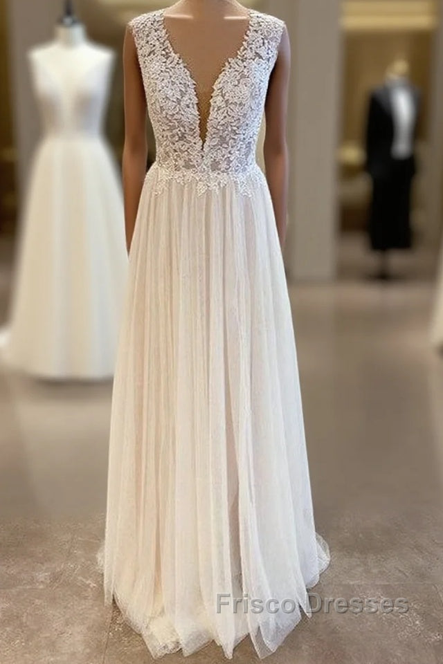 Long A-Line Sweetheart Tulle Backless Wedding Dress With Floral Lace Main image