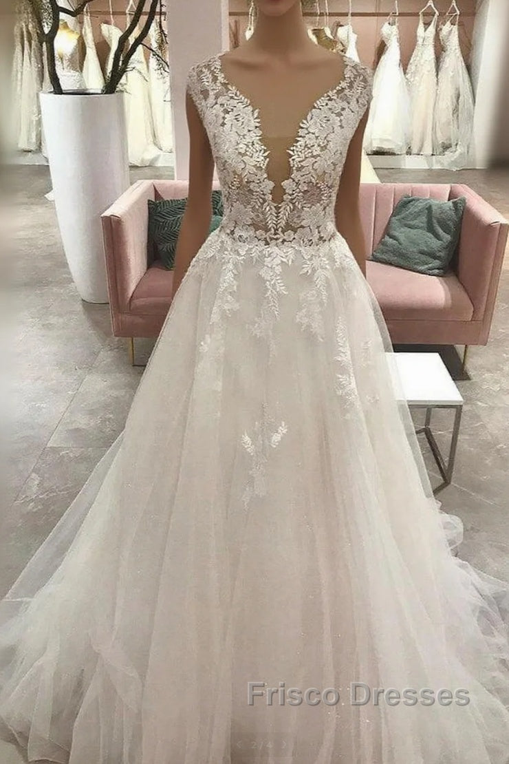 Long A-Line Sweetheart Tulle Wedding Dress With Appliques Lace