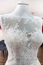 Long A-line Tulle Jewel Lace Appliques Wedding Dress