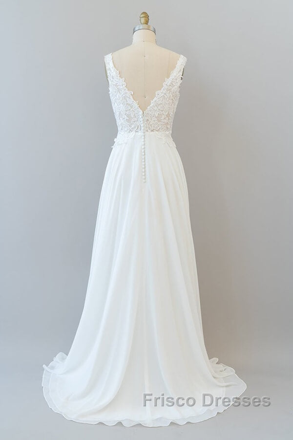 Long A-line V-neck Appliques Lace Chiffon Wedding Dress Secondary image