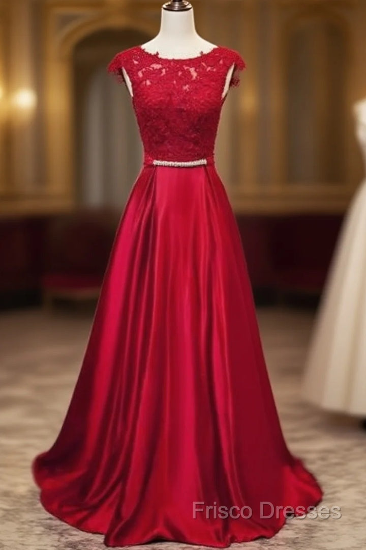 Long Applique Lace Formal Prom Dress,Stain Formal Prom Dress Main image