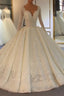 Long Ball Gown Lace-Up Sparkling V-Neck Wedding Dress with Sleeves