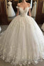 Long Ball Gown V-Neck Lace Tulle Wedding Dress