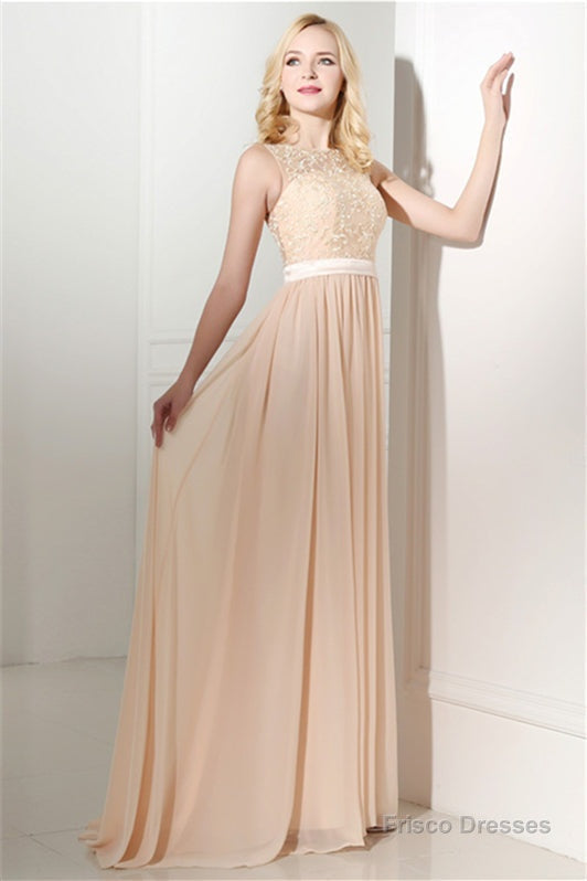 Long Chiffon Champagne Prom Dresses With Lace Bodice Secondary image