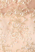 Long Chiffon Champagne Prom Dresses With Lace Bodice