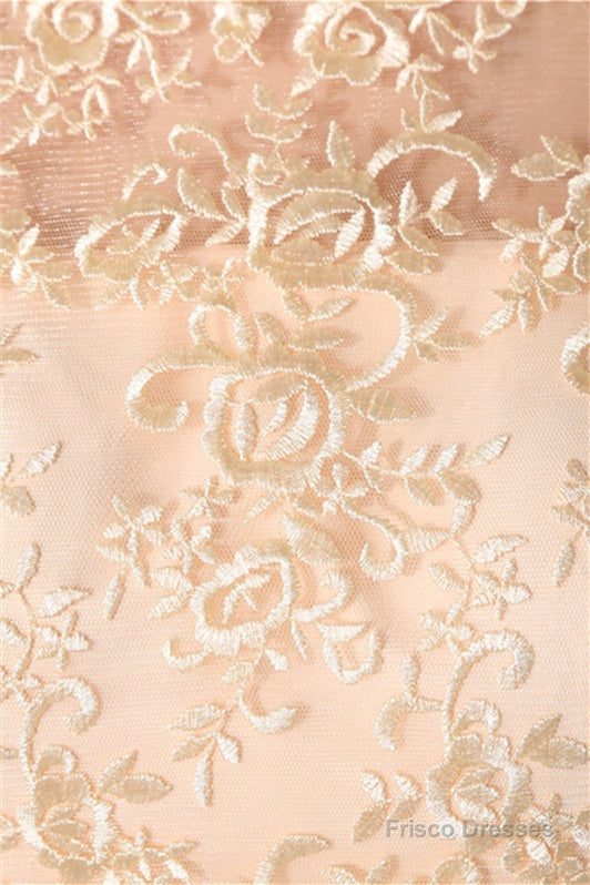 Long Chiffon Champagne Prom Dresses With Lace Bodice