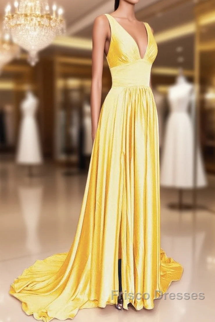 Long Chiffon V-Neck Empire Waistline Leg Slit Bridesmaid Dress Main image
