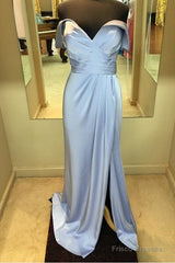 Long Chiffon V-Neck Off Shoulder Formal Dresses Leg Slit Bridesmaid Dress