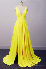 Long Chiffon V-Neck Split Bridesmaid Dresses