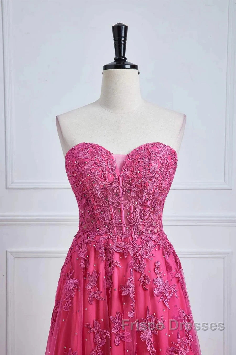 Long Fuchsia Formal Prom Dress Strapless A-Line Floral Formal Wear Slit Secondary image