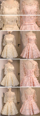 Long Illusion Sleeve  Clairvoyant Outfit Lace Up Back For Teen Organza Full Appliques Homecoming Dress