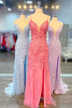 Long Lace Cheap Formal Dress Straps Appliques Mermaid Lace Up Back