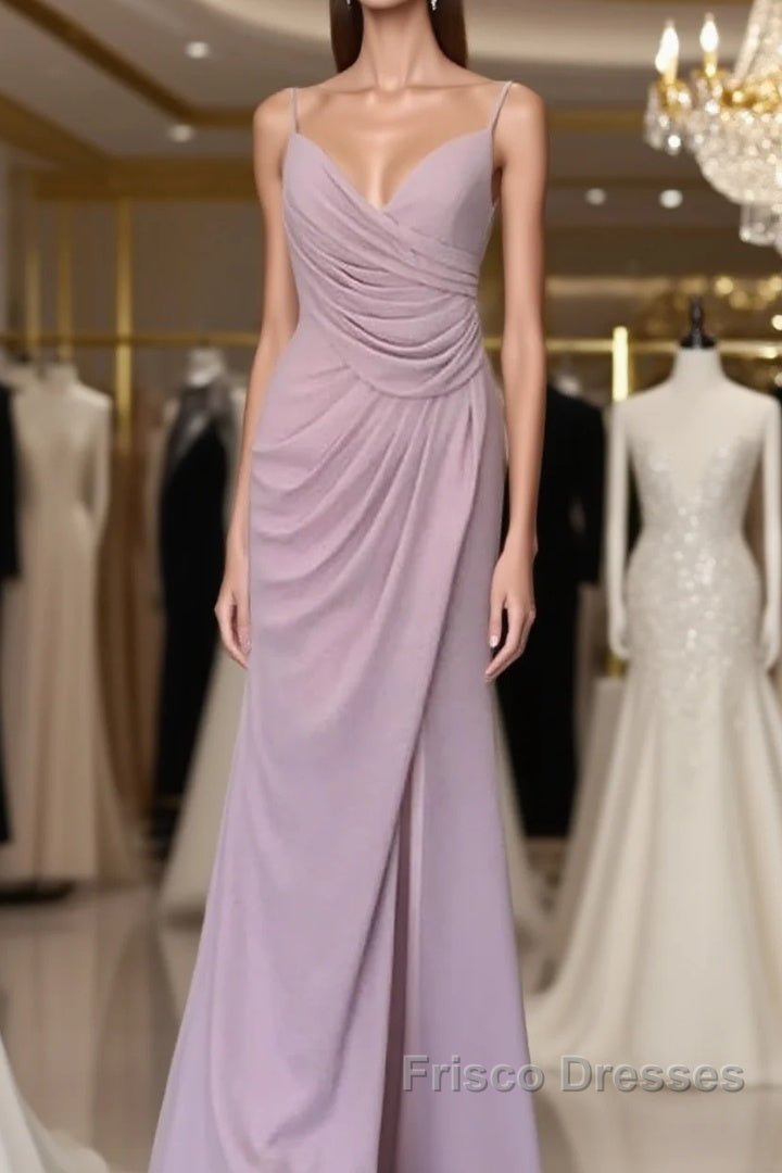 Long Mauve Pleated Chiffon Bridesmaid Dress Main image