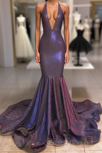 Long Mermaid Halter Sequins Formal Prom Dress