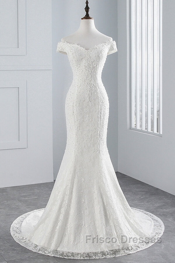 Long Mermaid Lace Off Shoulder Lace-up Wedding Dress
