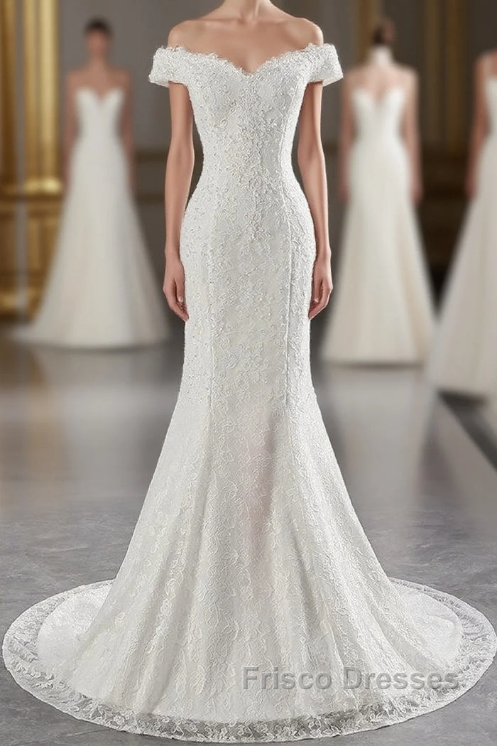 Long Mermaid Lace Off Shoulder Lace-up Wedding Dress Main image