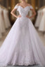 Long Mermaid Off-the-Shoulder Lace Tulle White Wedding Dress