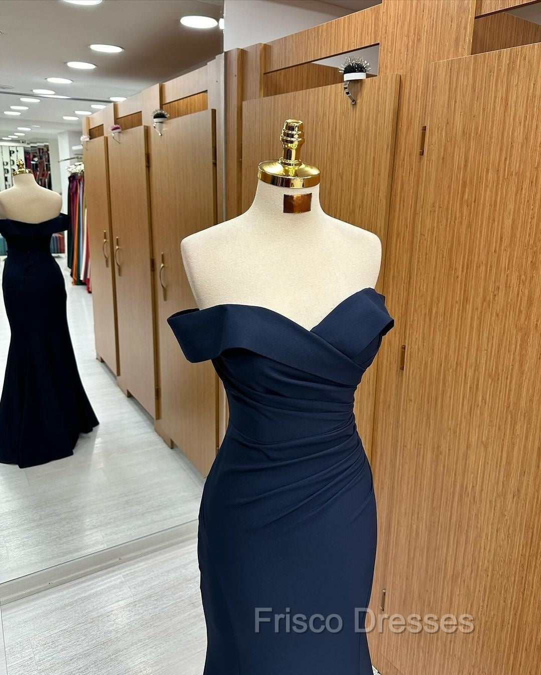 Long Mermaid Formal Prom Dress Navy Blue Off-the-shoulder Sweetheart Sleeveless