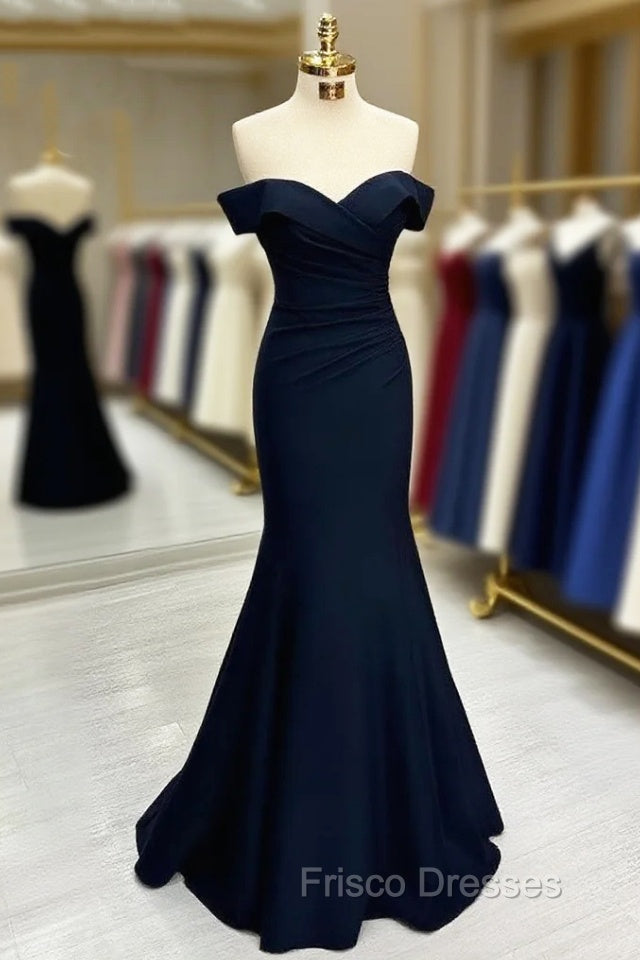 Long Mermaid Formal Prom Dress Navy Blue Off-the-shoulder Sweetheart Sleeveless Main image