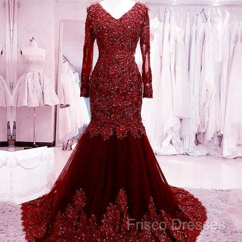 Long Mermaid Sequin Beaded Green Formal Prom Dress With Sleeves Lace Formal Dress