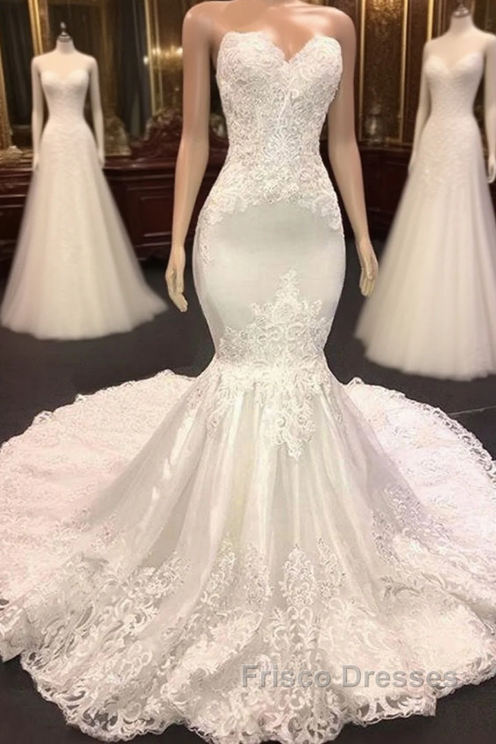 Long Mermaid Sweetheart Appliques Lace Wedding Dress