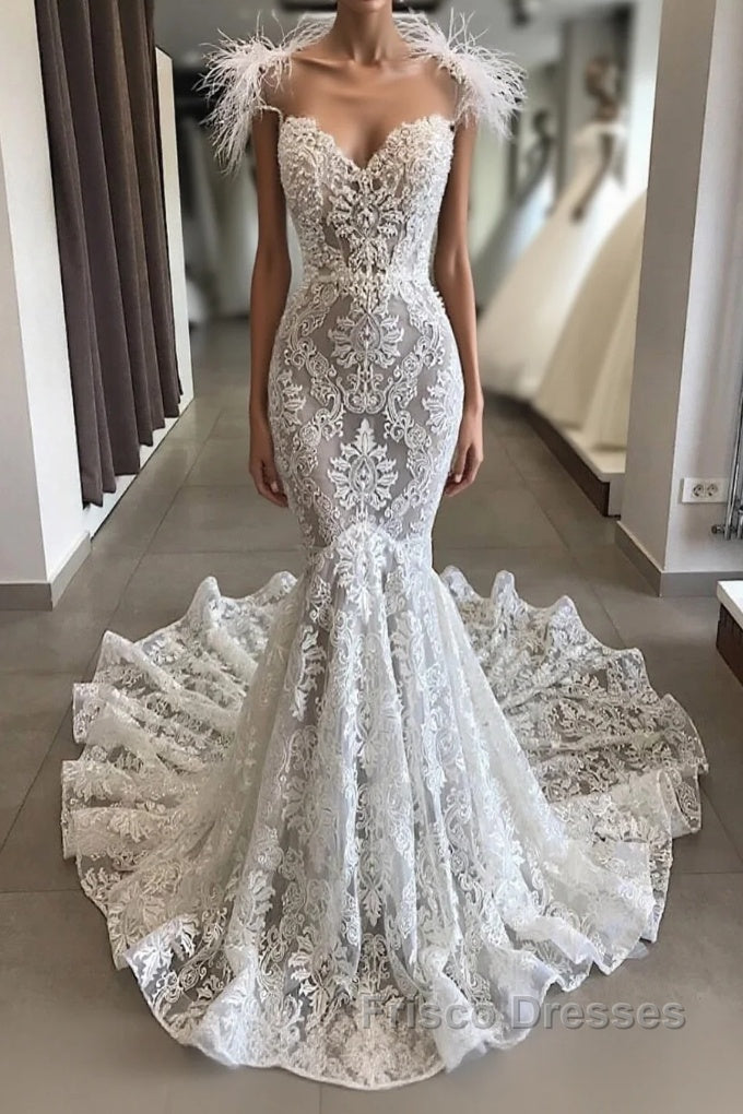 Long Mermaid Sweetheart Beading Appliques Lace Wedding Dress Main image