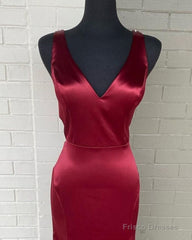 Long Mermaid V Neck Satin Bridesmaid Dresses