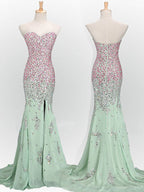 Long Mint Mermaid Sweetheart Sparkly Popular Unique Prom Dress