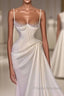 Long Pleated Satin Evening Dress White Mermaid Formal Prom Dress