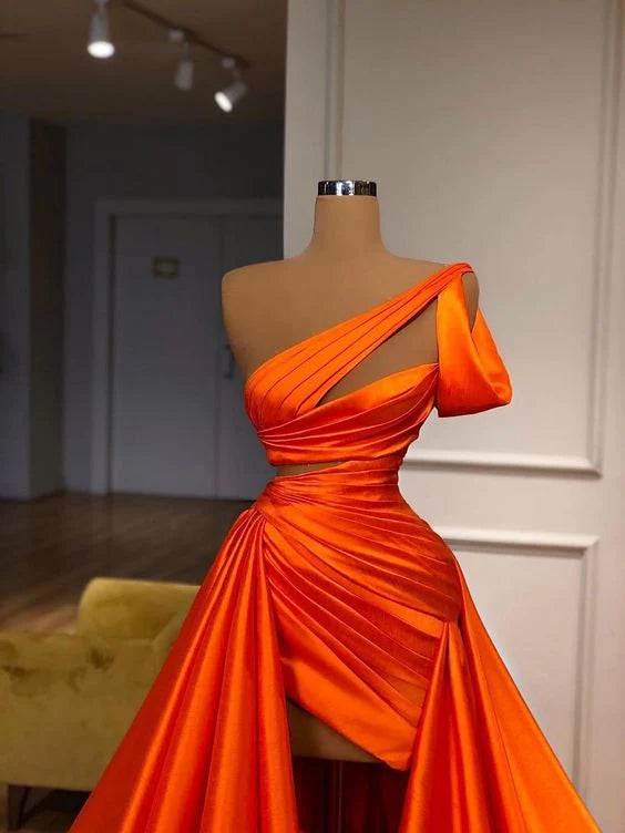 Orange Gorgeous Elegant Long Satin Ball Gown Fashion Evening Dress
