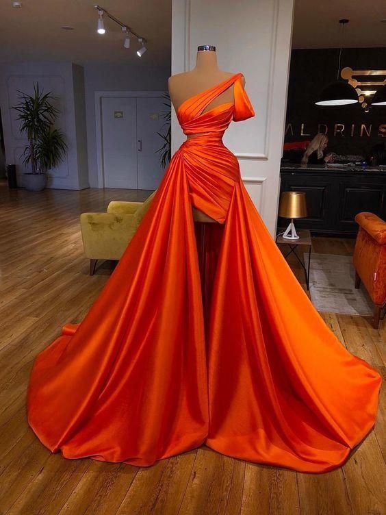 Orange Gorgeous Elegant Long Satin Ball Gown Fashion Evening Dress