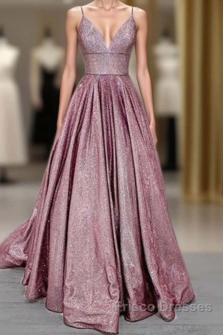 Long Formal Prom Dress Glitter V Neck With Pockets Main image