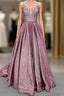 Long Formal Prom Dress Glitter V Neck With Pockets