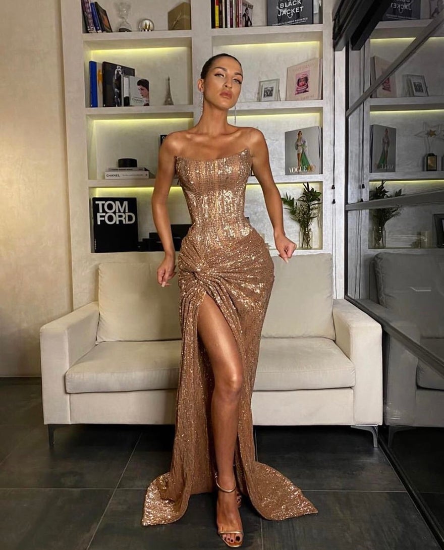 Long Prom Dresses Gold Mermaid Evening Gowns Main image