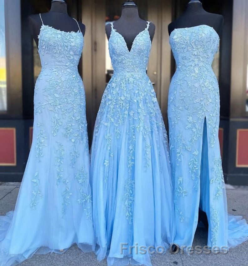 Long Formal Prom Dress with Applique,8th Graduation Dress School Dance Sky Blue Formal Prom Dress Secondary image