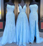Long Formal Prom Dress with Applique,8th Graduation Dress School Dance Sky Blue Formal Prom Dress