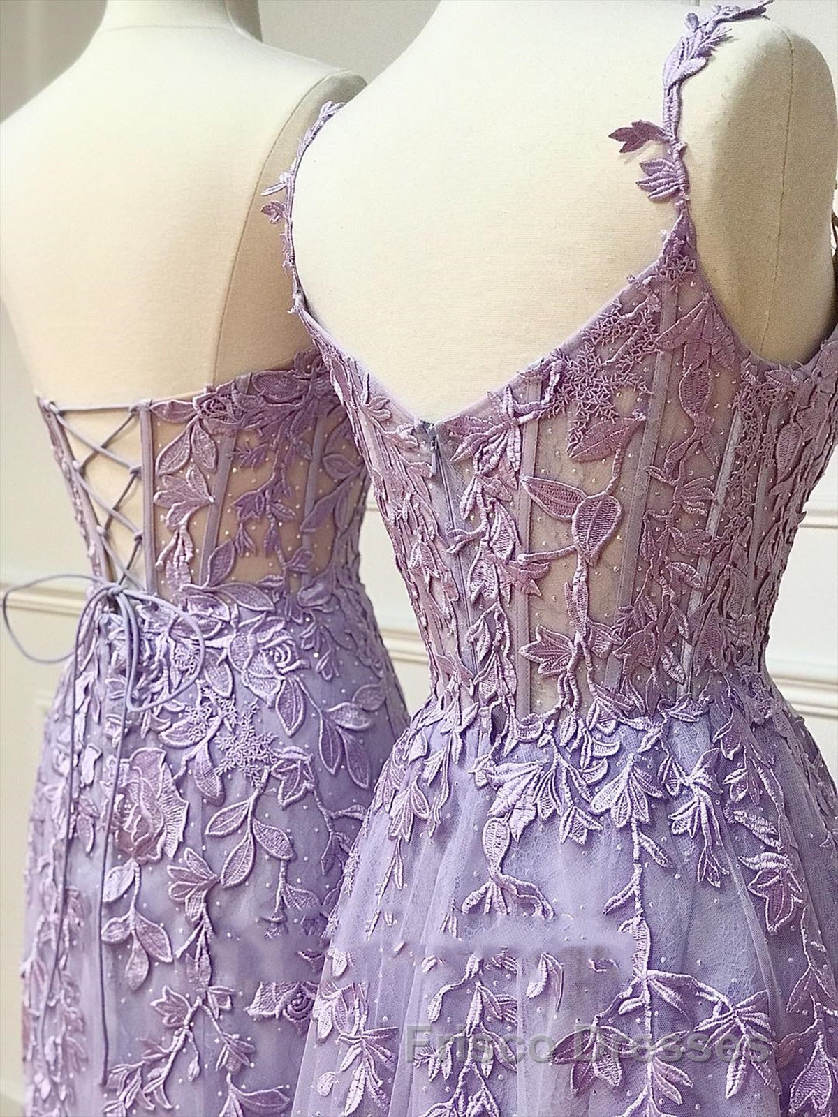 Long Purple Lace Formal Prom Dress,Unique A Line Formal Prom Evening Dress