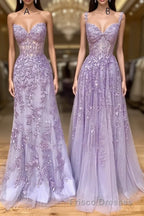 Long Purple Lace Formal Prom Dress,Unique A Line Formal Prom Evening Dress