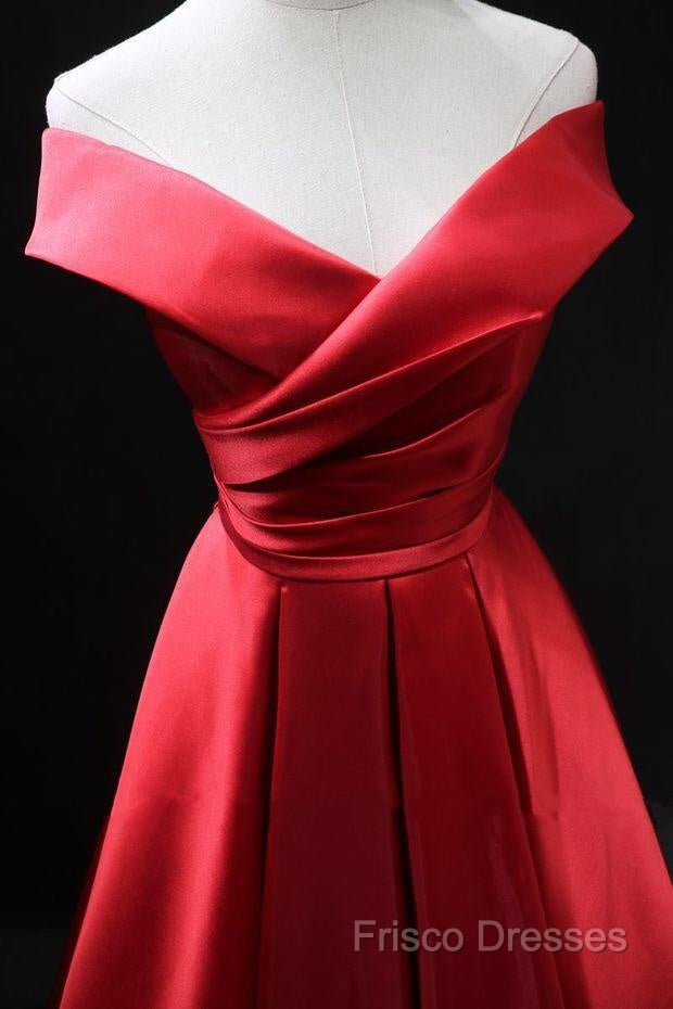 Long Red Satin Formal Prom Dress Off The Shoulder Formal Gowns Secondary image