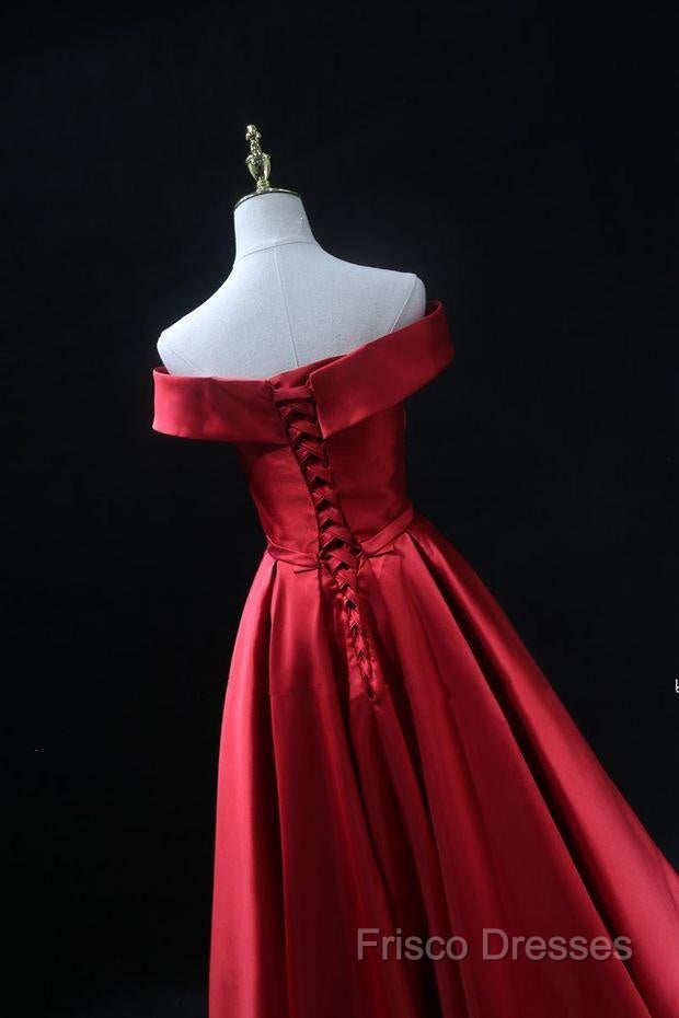 Long Red Satin Formal Prom Dress Off The Shoulder Formal Gowns