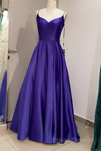Long Royal Blue V Neck Formal Prom Dress Spaghetti Strap