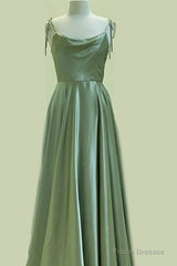 Long Sage Green Satin Cowl Neck Dress