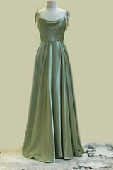 Long Sage Green Satin Cowl Neck Dress