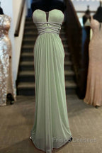Long Sage Green Sheath Bridesmaid Dress