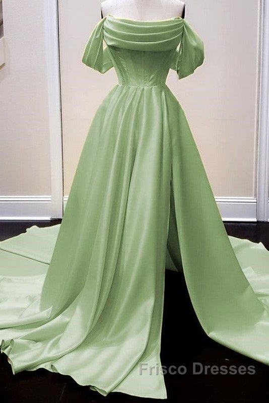 Long Satin Corset Formal Prom Dress Off The Shoulder Side Split