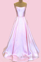 Long Satin Formal Prom Dress Spaghetti Straps Strapless