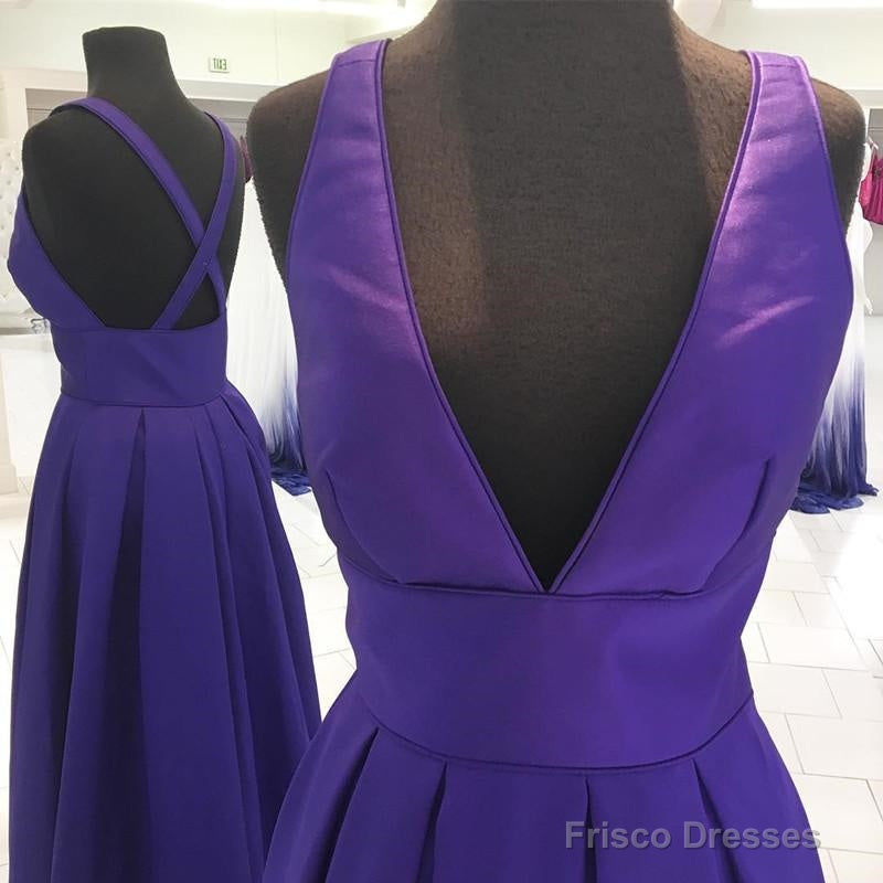 Long Satin V-Neck Cross Back Prom Dresses Floor Length Evening Gowns Secondary image